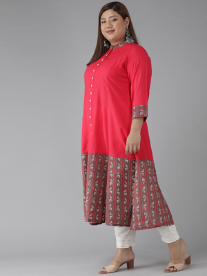  women's plus size rayon floral border printed anarkali kurti (pink) 2