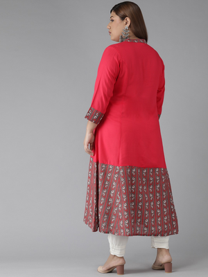  women's plus size rayon floral border printed anarkali kurti (pink) 3