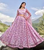 Lavender Net Floral Sequin Work Lehenga Choli