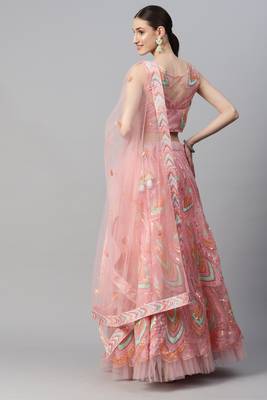 White Colored Morpankh Designered Net Thread Embroidered Designer Indian Lehenga Dress For Wedding 5