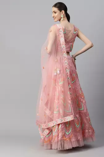 White Colored Morpankh Designered Net Thread Embroidered Designer Indian Lehenga Dress For Wedding