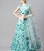  Pink Colored Morpankh Designered Net Thread Embroidered Designer Indian Dress Lehenga Choli Designs