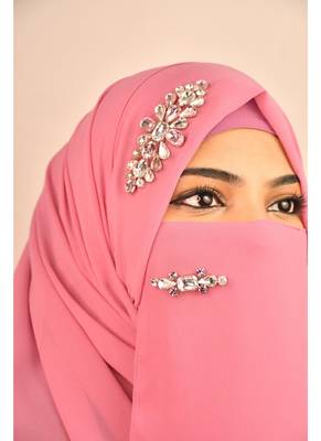 pink bridal hijab with stonework 2