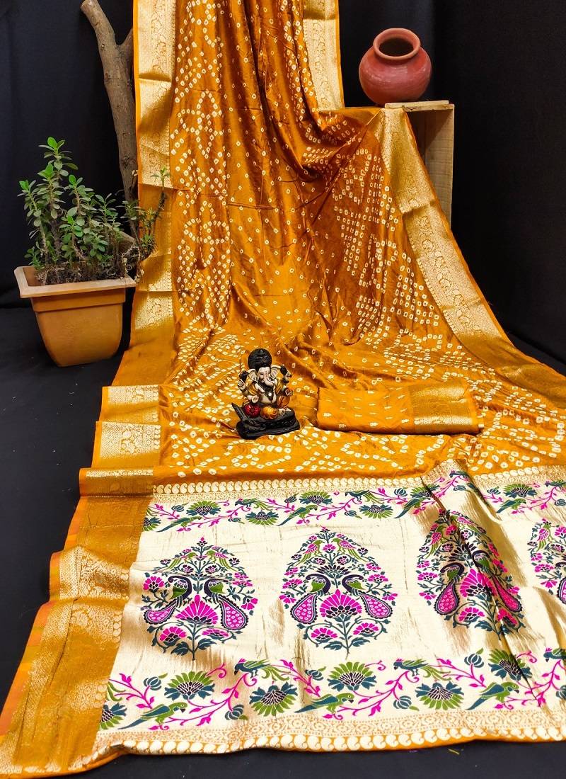 Handmade Dola Silk Bandhej Paithani Saree