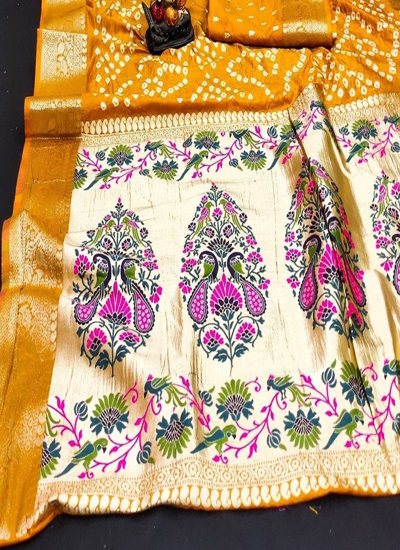 Handmade Dola Silk Bandhej Paithani Saree