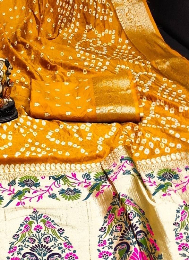 Handmade Dola Silk Bandhej Paithani Saree