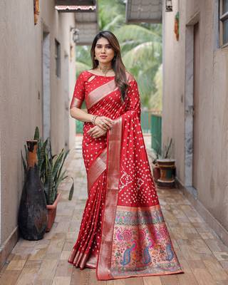 Handmade Dola Silk Bandhej Paithani Saree 1