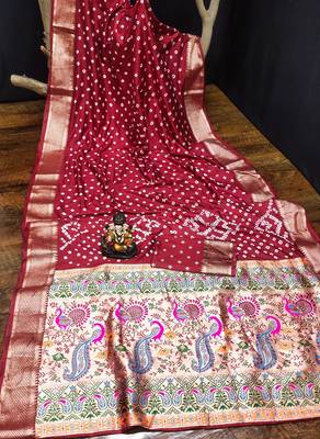 Handmade Dola Silk Bandhej Paithani Saree 5