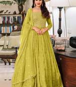 Parrot green georgette embroidered anarkali suit
