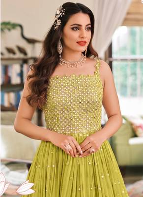 Parrot green georgette embroidered anarkali suit 2