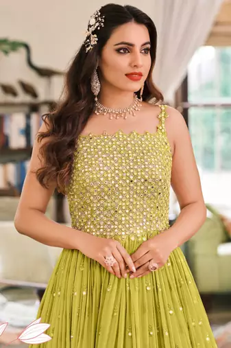 Parrot green georgette embroidered anarkali suit