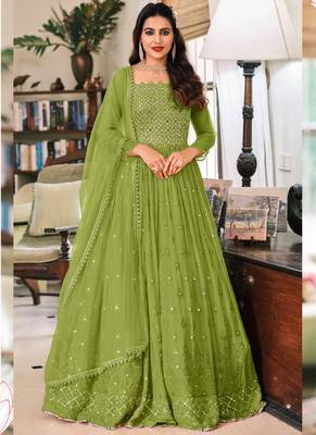 Green georgette embroidered anarkali suit 1