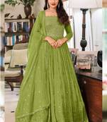 Green georgette embroidered anarkali suit