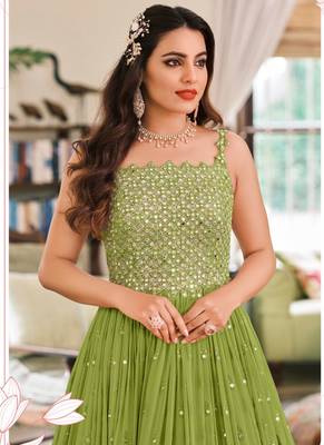 Green georgette embroidered anarkali suit 2