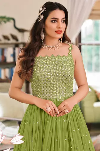 Green georgette embroidered anarkali suit