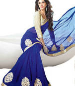 Blue Embroidered Georgette saree With Unstiched Blouse