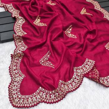 AWRIYA Vichitra Silk Saree with Cutwork Embroidery and Sequence Work and Unstitched Embroidered Blouse Piece 5