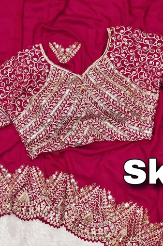 AWRIYA Vichitra Silk Saree with Cutwork Embroidery and Sequence Work and Unstitched Embroidered Blouse Piece