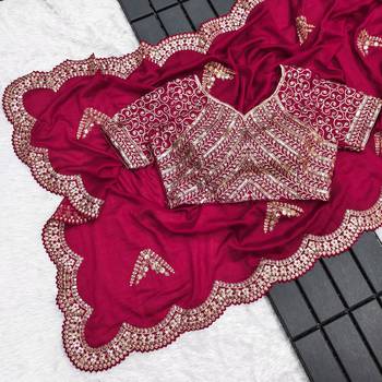 AWRIYA Vichitra Silk Saree with Cutwork Embroidery and Sequence Work and Unstitched Embroidered Blouse Piece 8