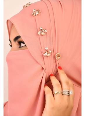 Baby Pink Rhinestone Embellished Georgette Hijab 2