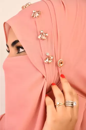 Baby Pink Rhinestone Embellished Georgette Hijab