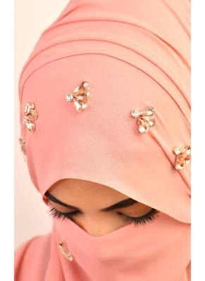 Baby Pink Rhinestone Embellished Georgette Hijab 3