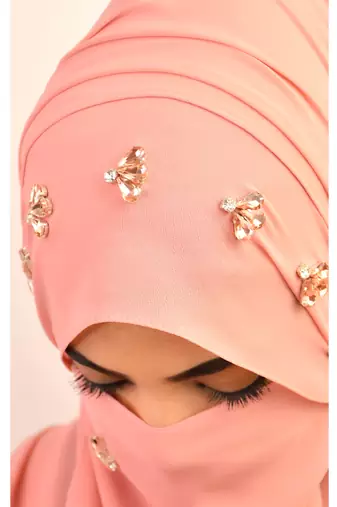 Baby Pink Rhinestone Embellished Georgette Hijab