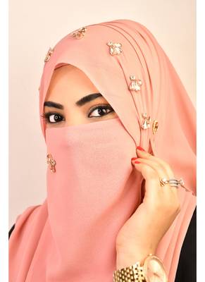 Baby Pink Rhinestone Embellished Georgette Hijab 1