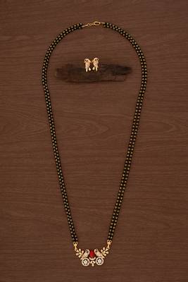 Black beads mangalsutra MEDIUM length with diamond pendant and earrings set one gram gold 2