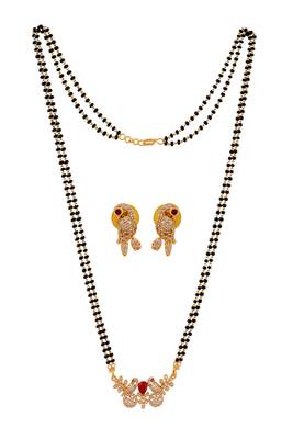 Black beads mangalsutra MEDIUM length with diamond pendant and earrings set one gram gold 3