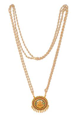 Off-white pearl necklace LONG with Big Laxmi pendant one gram gold 3