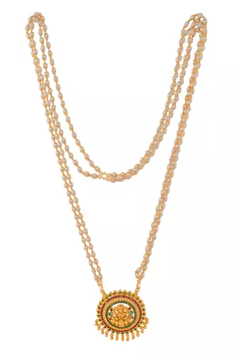 Off-white pearl necklace LONG with Big Laxmi pendant one gram gold