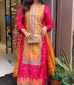 Multicolor Chiffon Kurta Pant Set With Abstract Digital Print