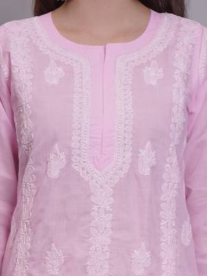 Pink terivoil cotton lucknowi chikankari kurta 2
