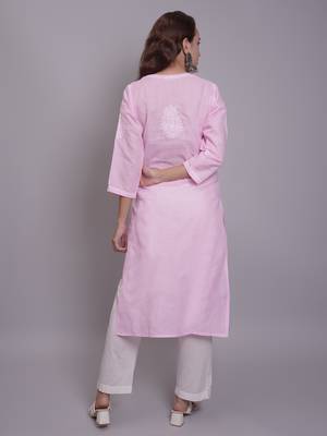 Pink terivoil cotton lucknowi chikankari kurta 3