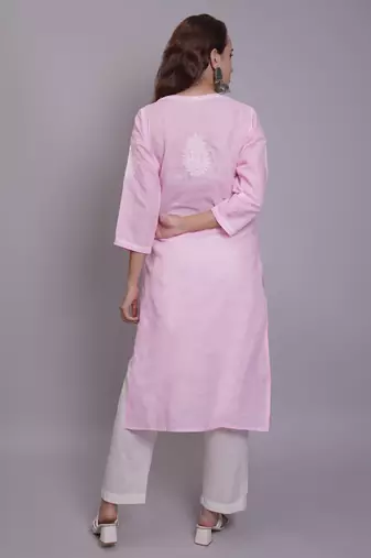 Pink terivoil cotton lucknowi chikankari kurta