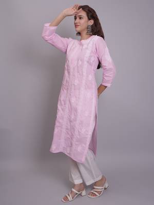 Pink terivoil cotton lucknowi chikankari kurta 4