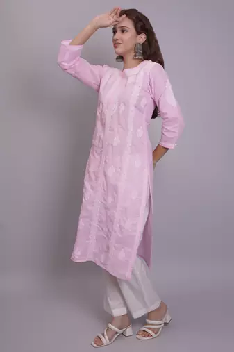 Pink terivoil cotton lucknowi chikankari kurta