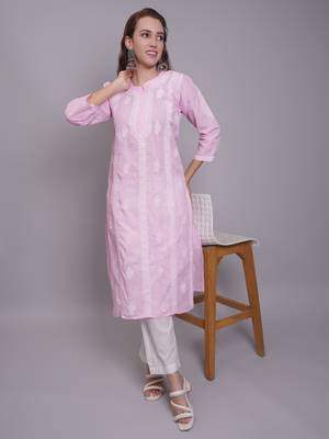 Pink terivoil cotton lucknowi chikankari kurta 5