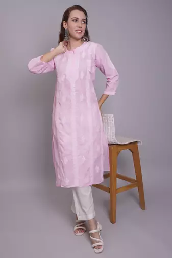 Pink terivoil cotton lucknowi chikankari kurta