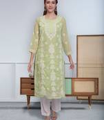 Green georgette lucknowi chikankari kurta with slip