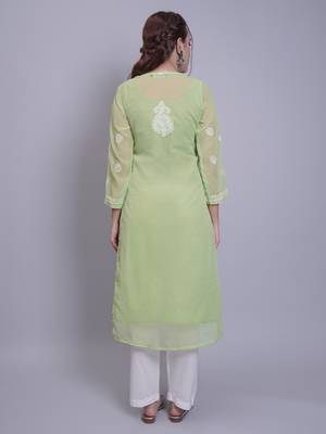 Green georgette lucknowi chikankari kurta with slip 2