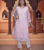 Pink georgette lucknowi chikankari kurta with slip