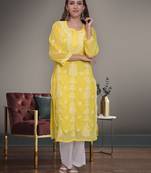 Yellow georgette lucknowi chikankari kurta with slip