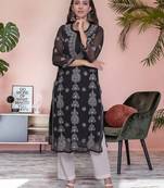 Black georgette lucknowi chikankari kurta with slip