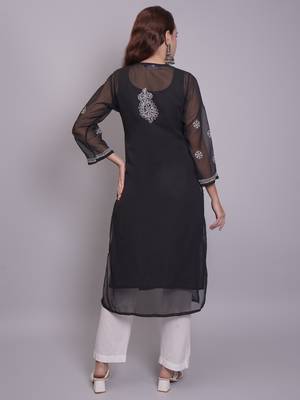 Black georgette lucknowi chikankari kurta with slip 2