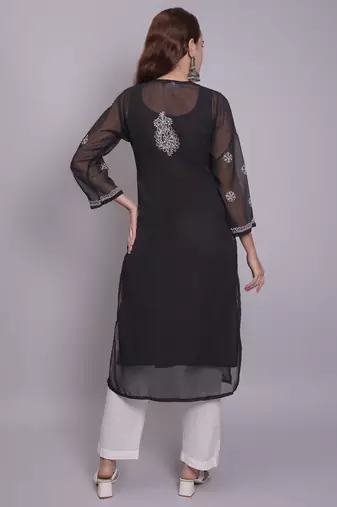 Black georgette lucknowi chikankari kurta with slip