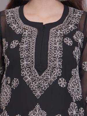Black georgette lucknowi chikankari kurta with slip 3