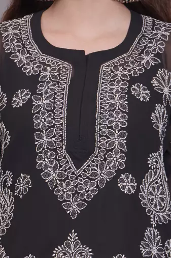 Black georgette lucknowi chikankari kurta with slip