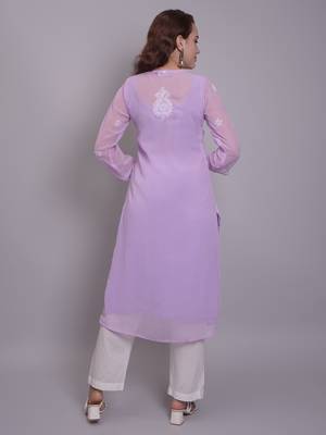 Mauve georgette lucknowi chikankari kurta with slip 2